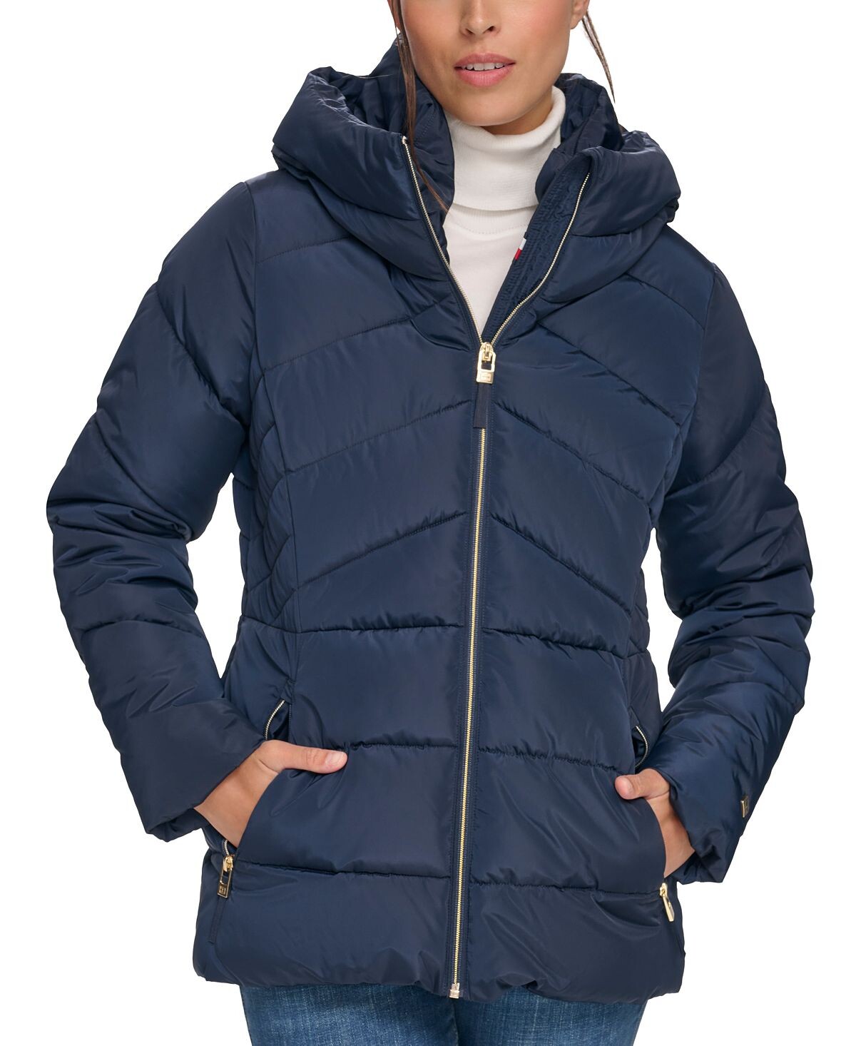 

Женский пуховик с капюшоном Tommy Hilfiger, темно-синий