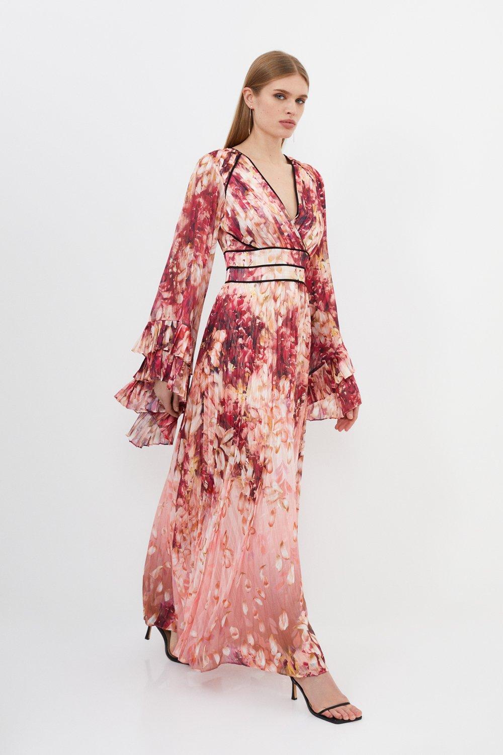 Тканое платье макси-кимоно с цветочным принтом Karen Millen, розовый цена и фото