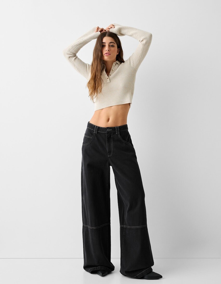 

Широкие брюки из саржи в стиле плиссированной юбки Bershka, серый