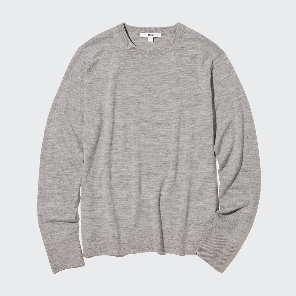 

Свитер Uniqlo камвольный с круглым вырезом из мериносовой шерсти, серый
