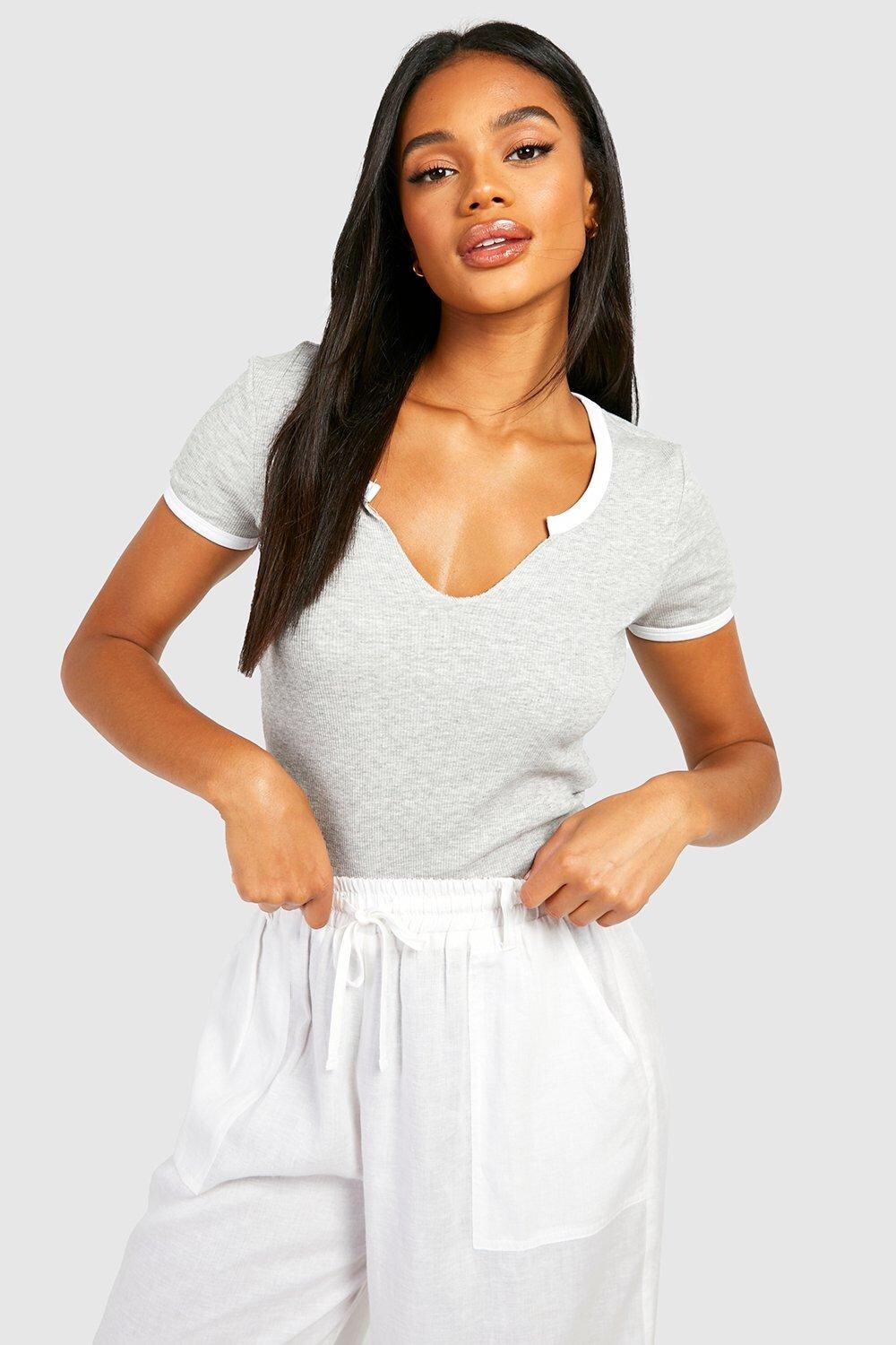 

Футболка ringer с нотным вырезом Boohoo, серый