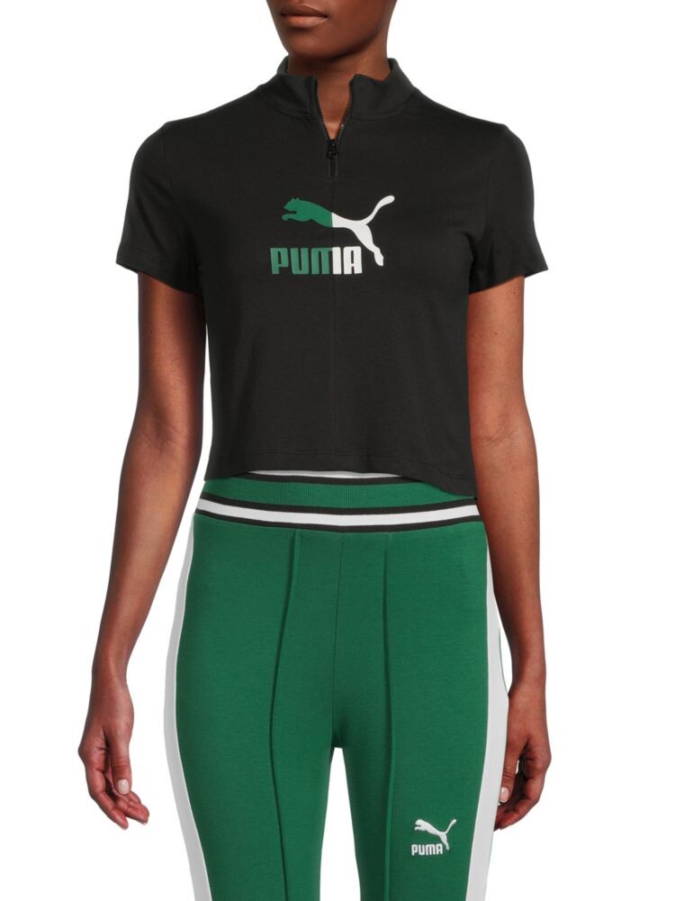 

Укороченный топ на молнии с логотипом Puma, черный