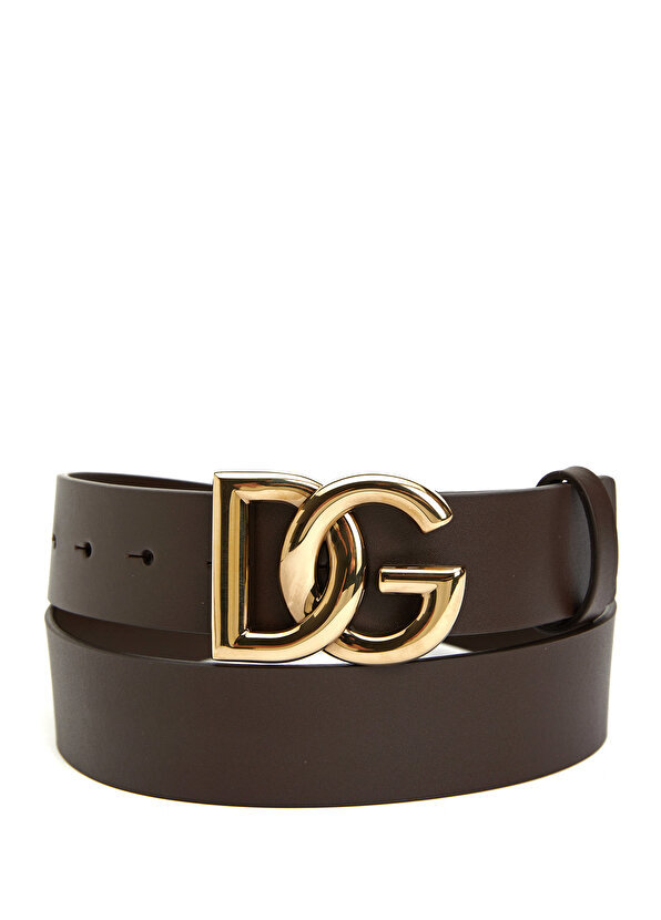 Мужской кожаный ремень с коричневой пряжкой с логотипом Dolce&Gabbana