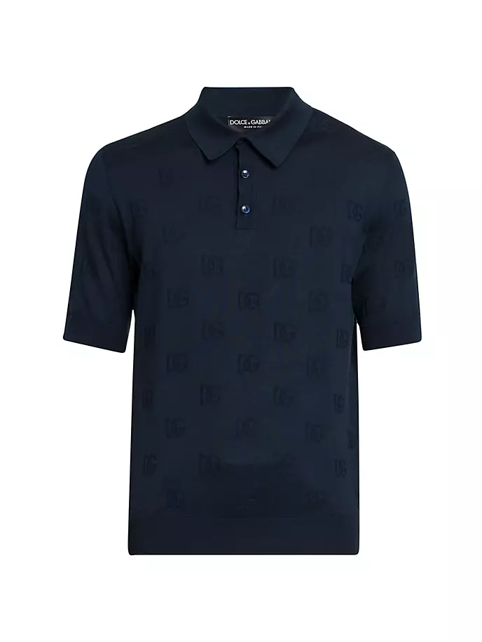 Шелковая рубашка-поло с логотипом Dolce&Gabbana, синий