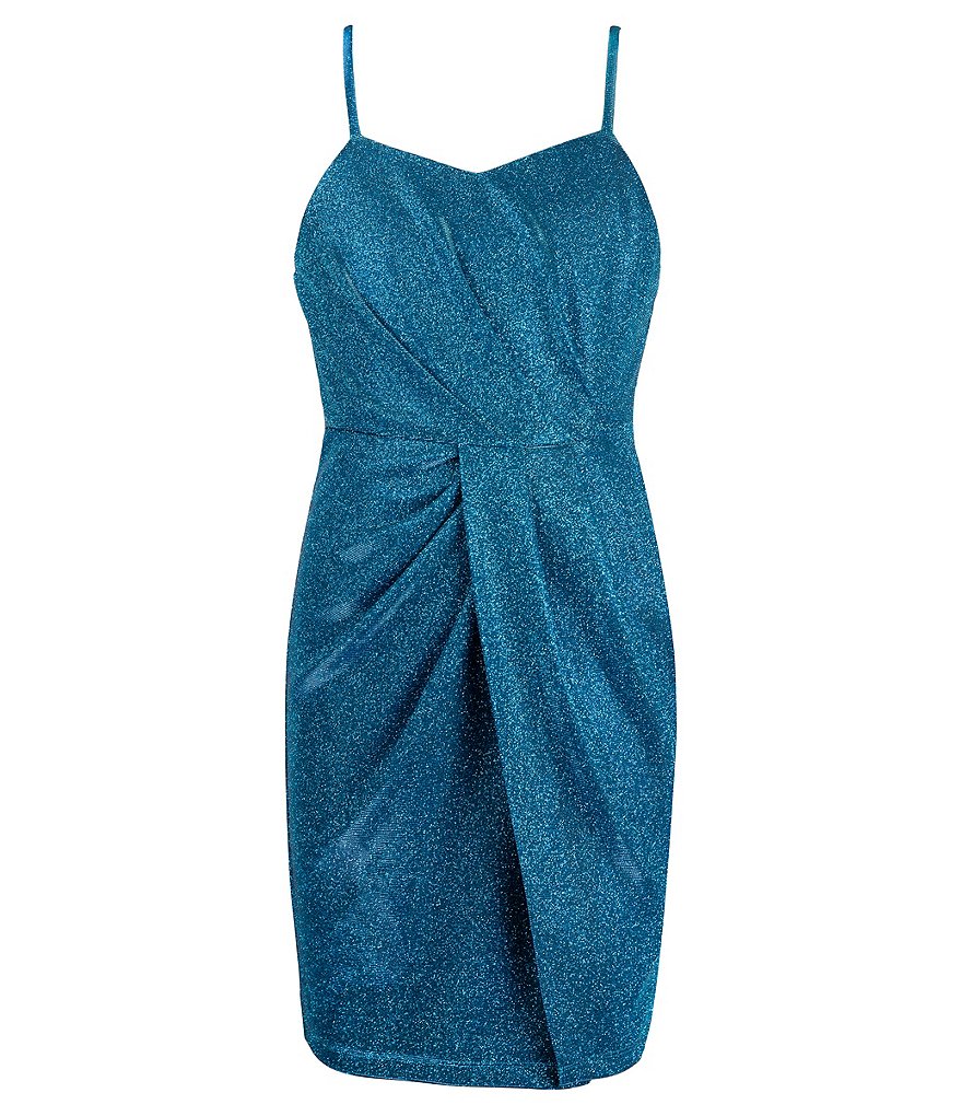 Stella 88 Big Girls 7–16 блестящее платье-футляр без рукавов с перекрывающимися деталями и металлизированными деталями, синий