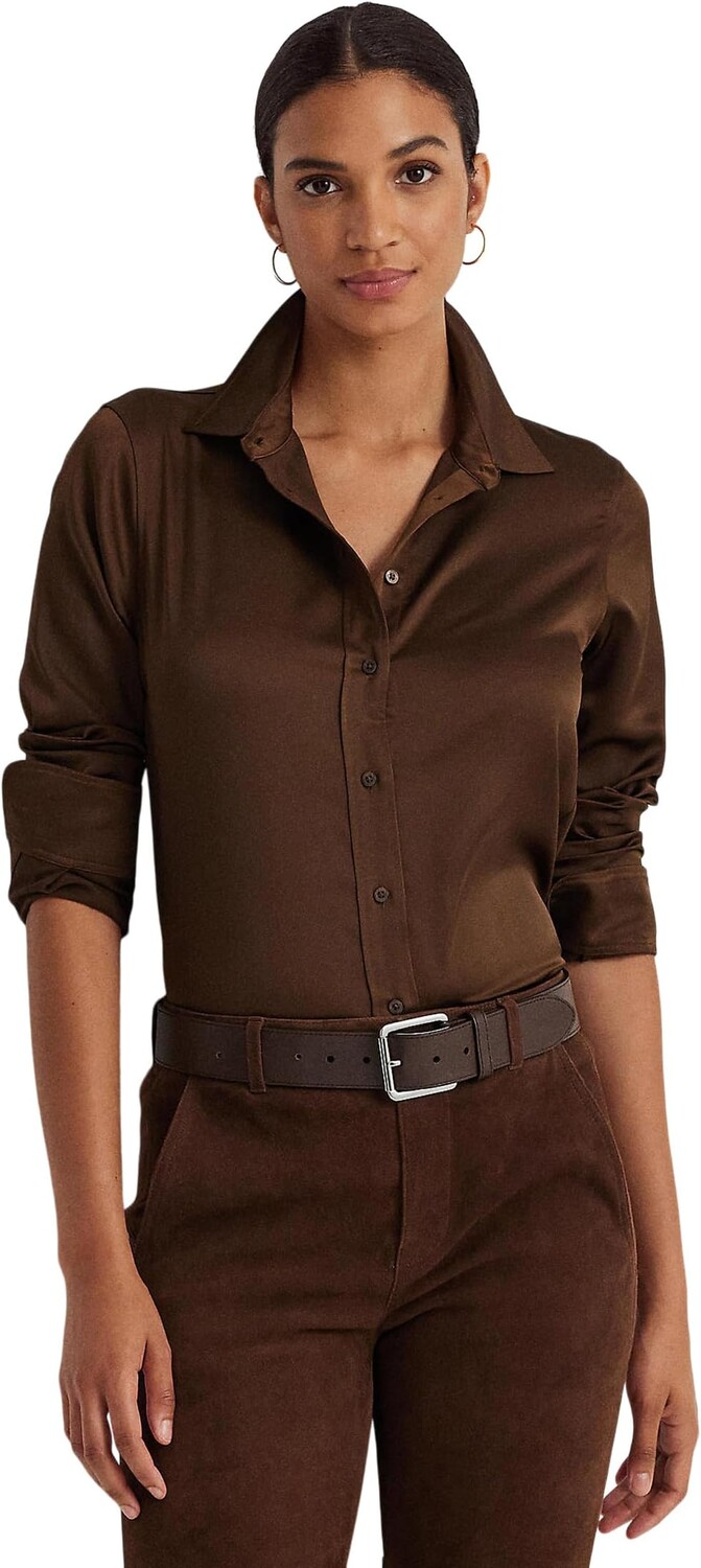 

Атласная рубашка из шармёза LAUREN Ralph Lauren, цвет Brown Birch