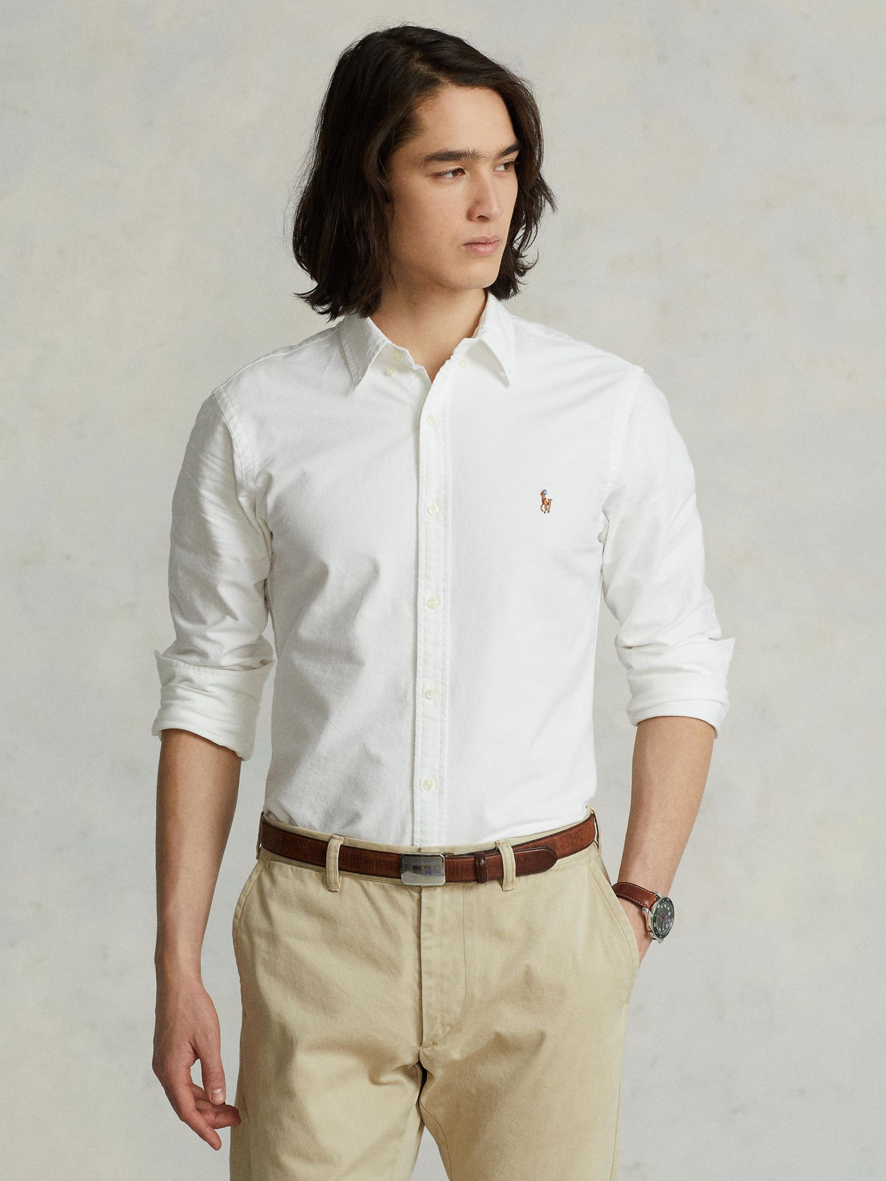 Рубашка Polo Slim Fit Оксфорд Ralph Lauren, белый рубашка zara slim fit черный