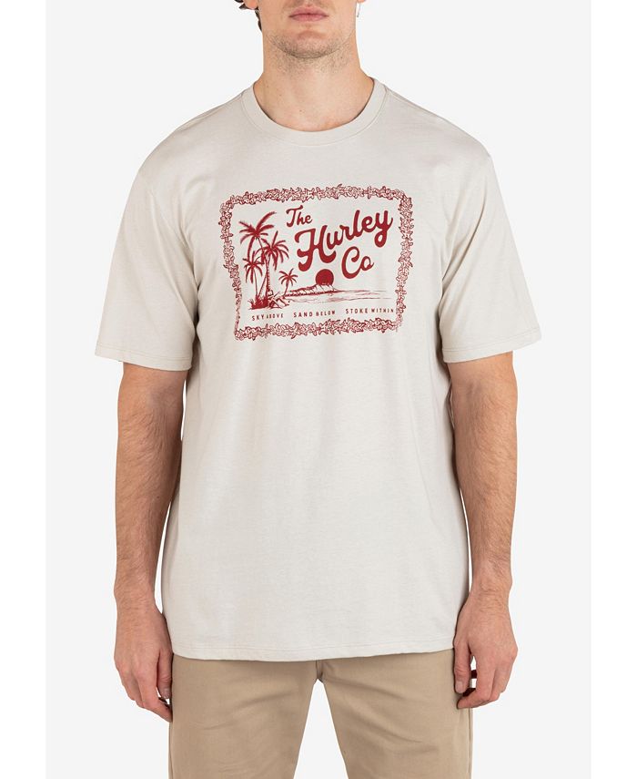 Мужская повседневная футболка с коротким рукавом для укулеле Hurley, тан/бежевый рубашка мужская с принтом кокосового дерева гавайская пляжная повседневная с коротким рукавом на пуговицах гавайская кокосовая елка лет