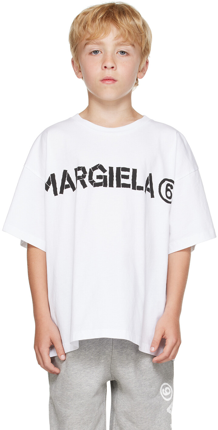 

Детская белая футболка с принтом MM6 Maison Margiela