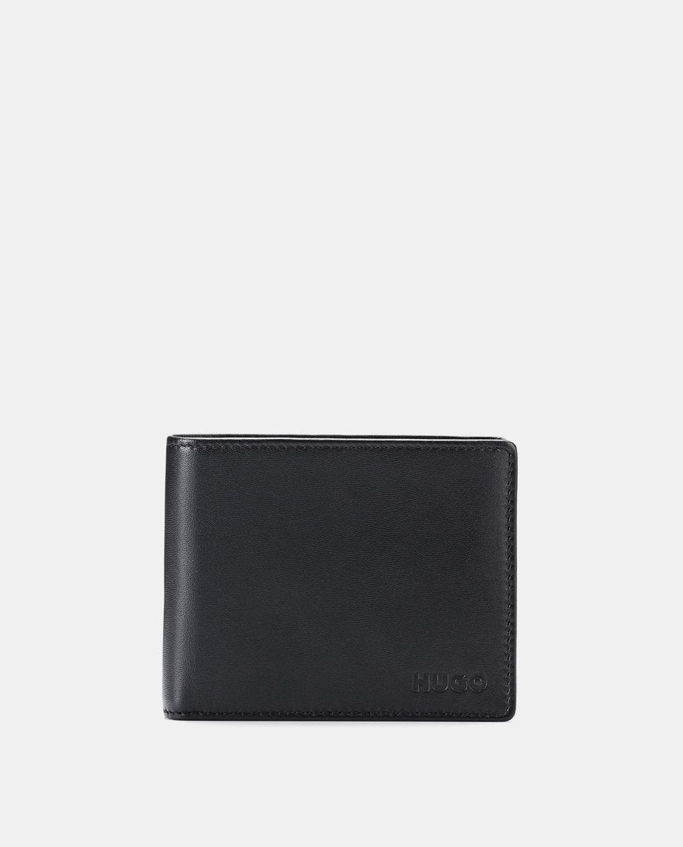 Черный кожаный кошелек с монетницей Hugo, черный черный вертикальный кошелек с монетницей levi s черный