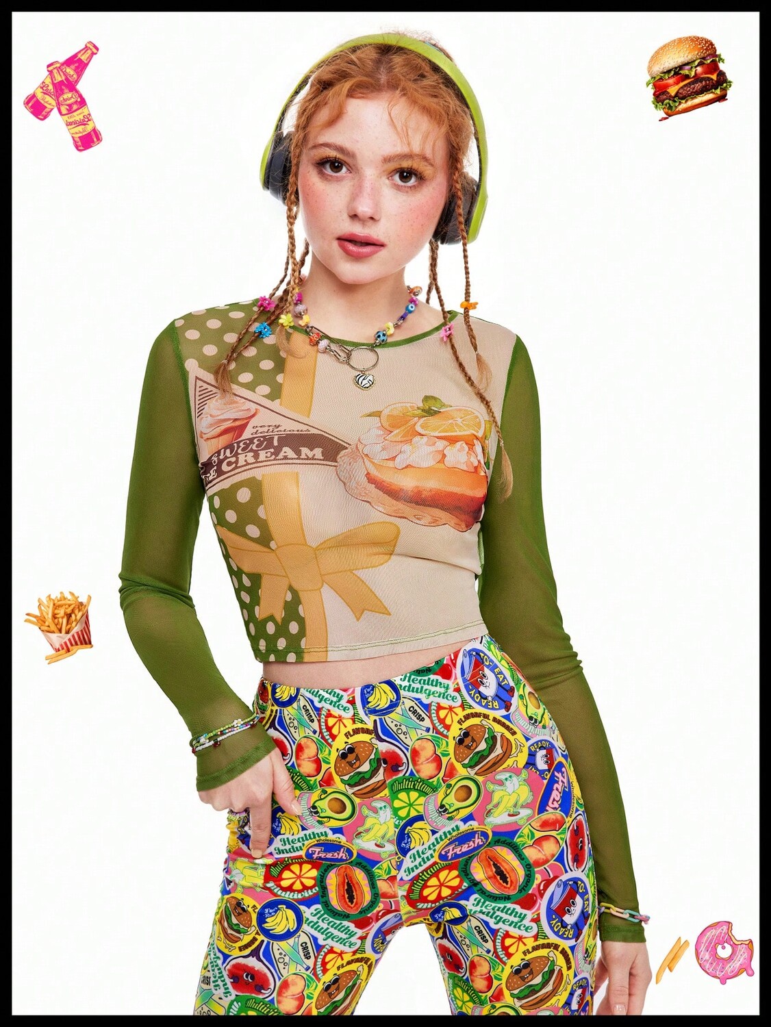

Топ SHEINNeu, Fun, Dopamine, See Through, Cake Print, многоцветный