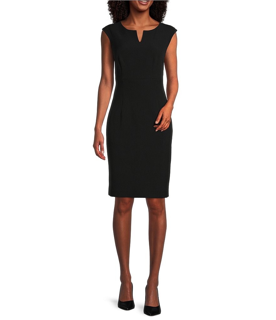 цена Платье-футляр из крепа с круглым вырезом и короткими рукавами Kasper, черный