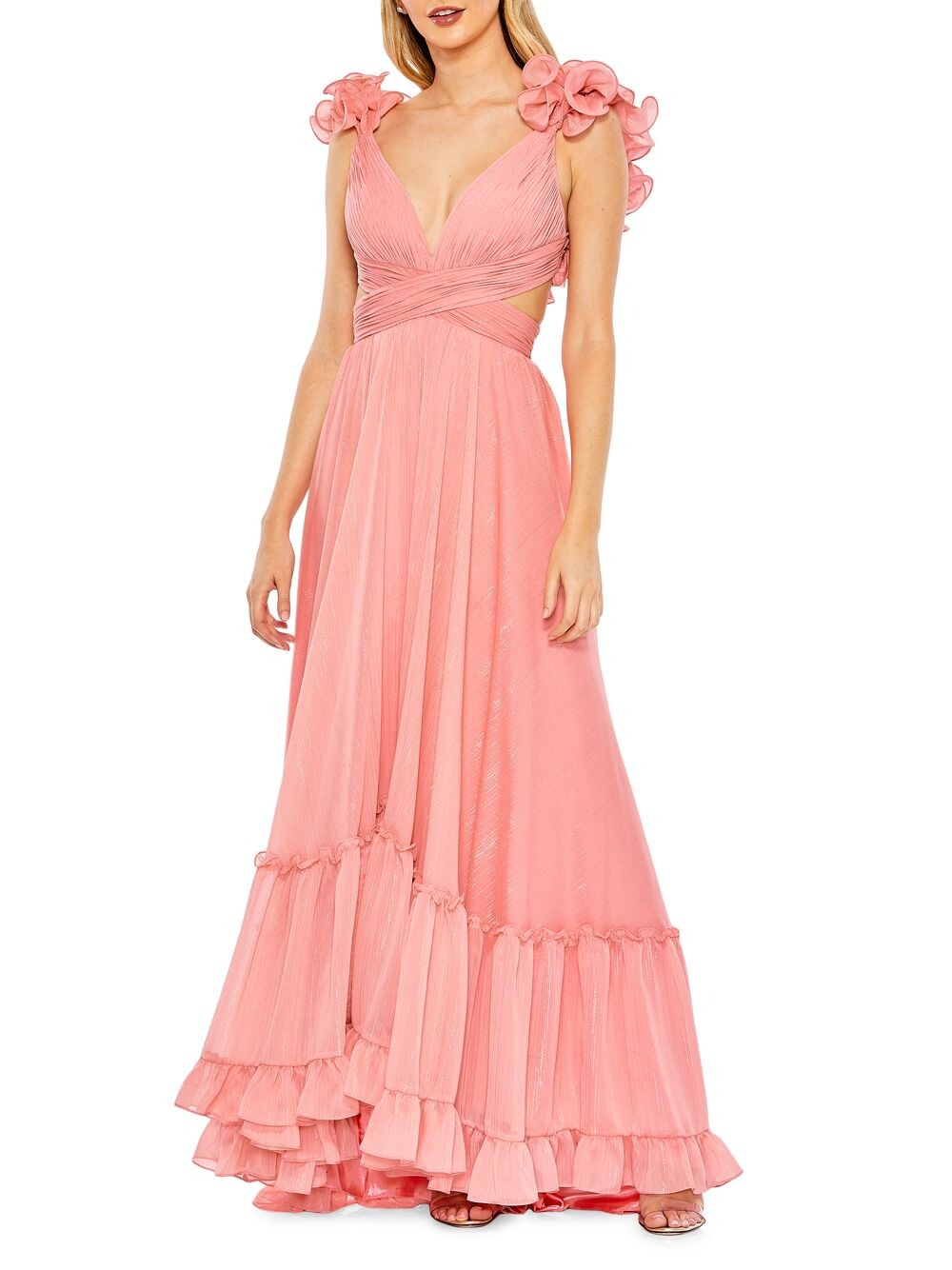 

Платье А-силуэта с оборками Mac Duggal, коралловый, Красный