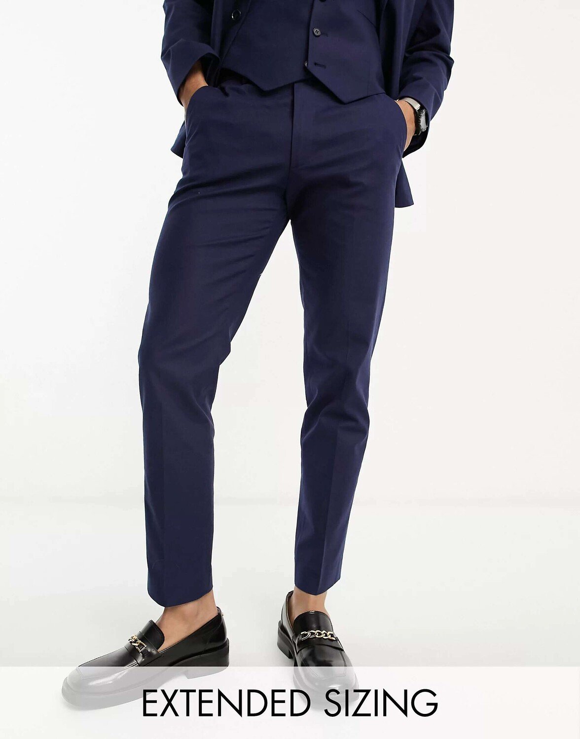 

Темно-синие узкие льняные костюмные брюки ASOS, Синий