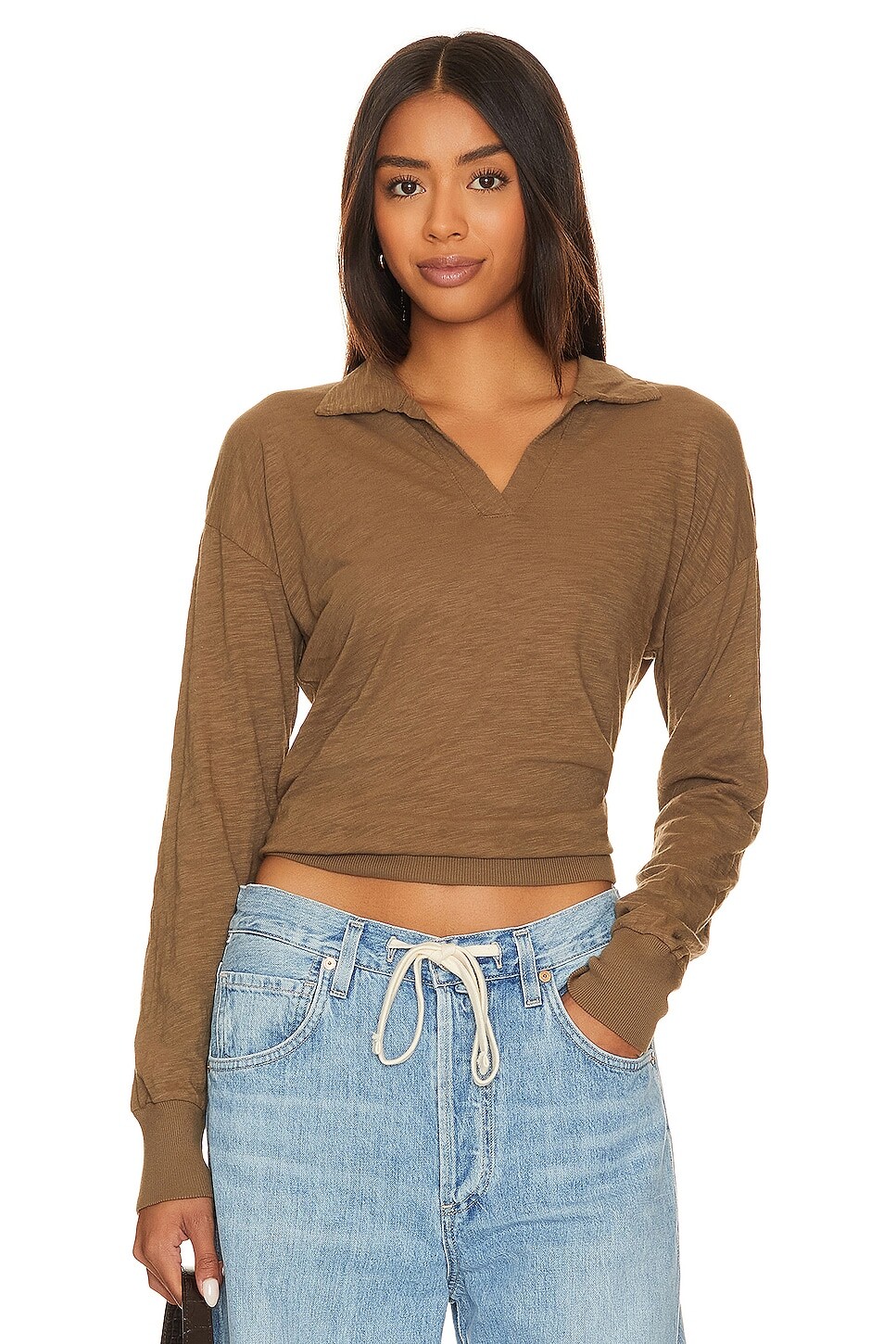 

Рубашка Bobi Banded V Neck Collared, цвет Olive Tree