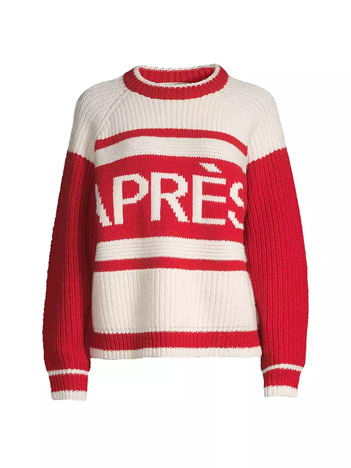 

Шерстяной свитер в рубчик для апре-ски Tory Burch, цвет new ivory red