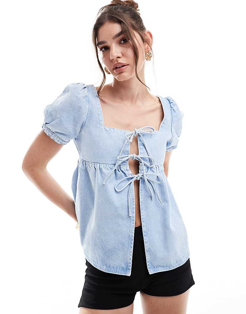 

Голубой джинсовый топ в стиле бэби-долл ASOS DESIGN