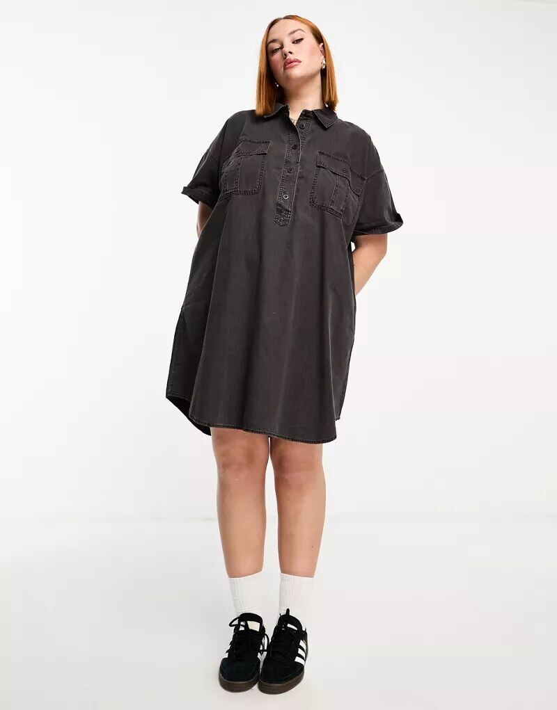 

Черное короткое джинсовое платье-рубашка Madewell Plus