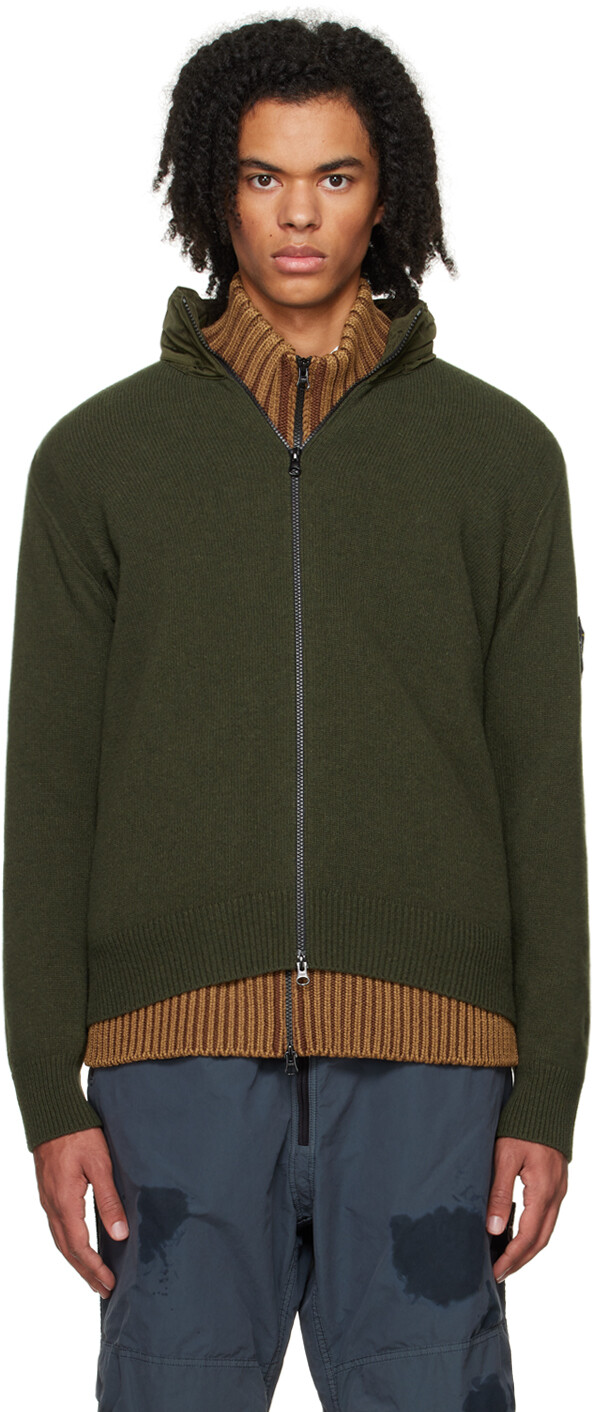 

Свитер цвета хаки с двусторонней молнией Stone Island