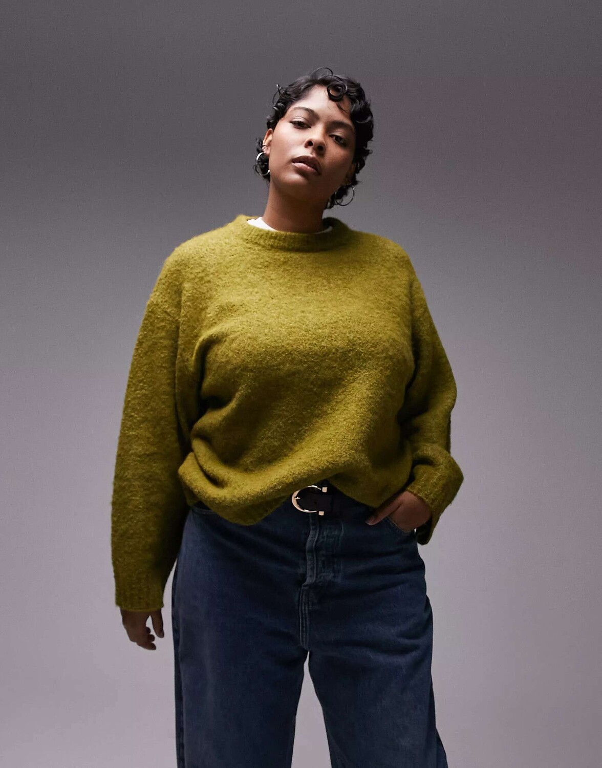 

Темно-зеленый вязаный джемпер-букле Topshop Curve