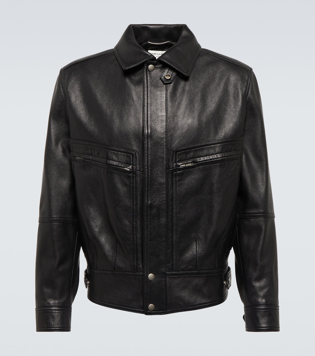 Кожаная куртка со вставками Saint Laurent, черный темно синяя кожаная куртка бомбер со вставками boss