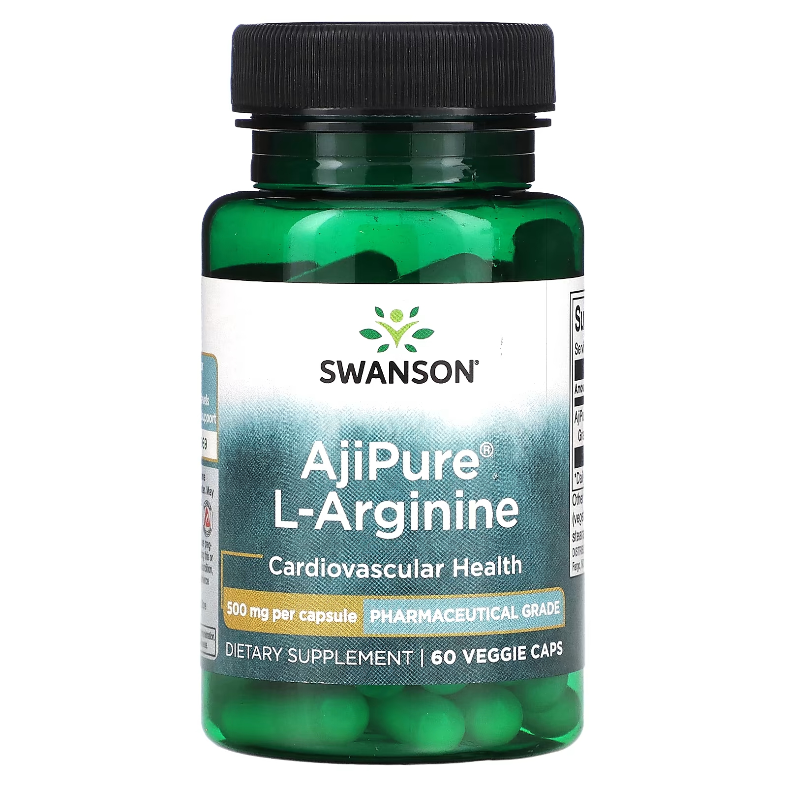 L-аргинин Swanson AjiPure 500 мг, 60 растительных капсул swanson l глютамин 500 мг 60 растительных капсул