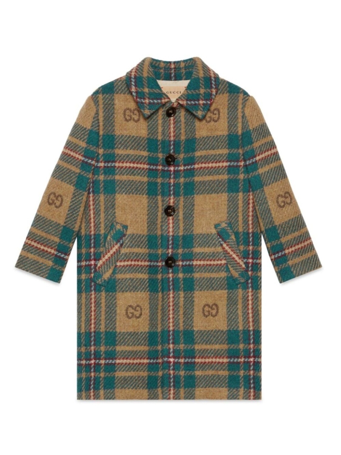 

Шерстяное пальто с логотипом GG Gucci Kids, бежевый
