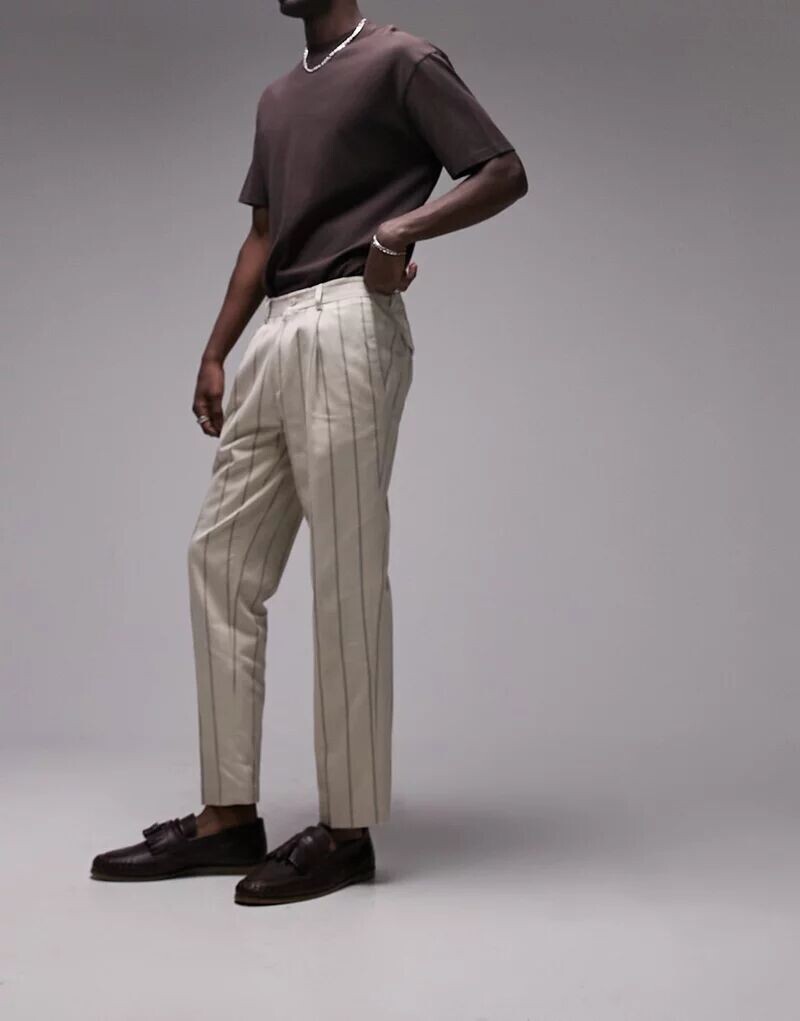 

Костюмные брюки Topman в бежево-коричневую полоску