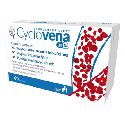 Cyclovena Circulation 60 капсул от тяжелых, беспокойных ног и вен - гесперидин Lek-Am