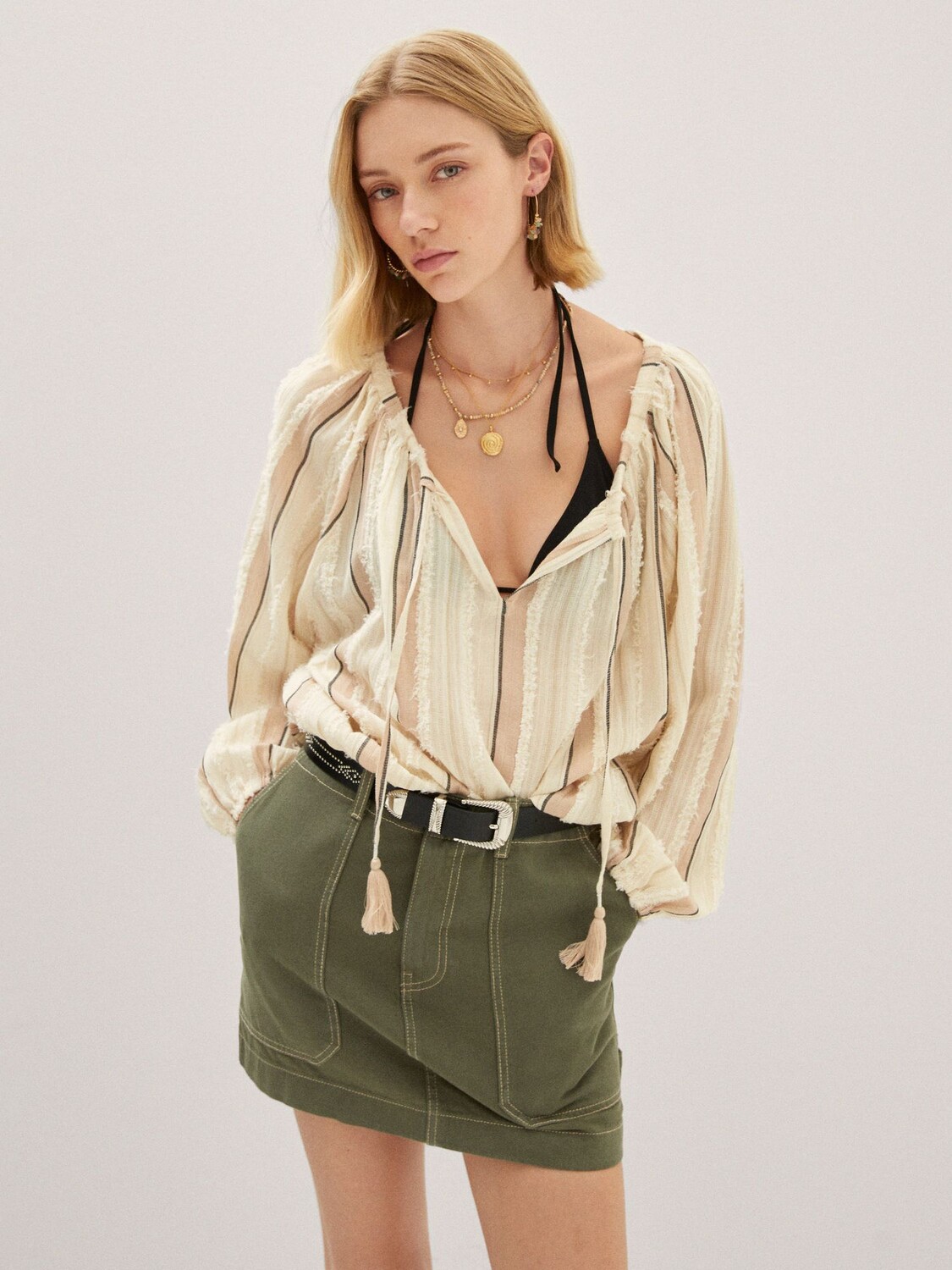 

Блуза в фактурную полоску Mango Claire, светло-бежевая
