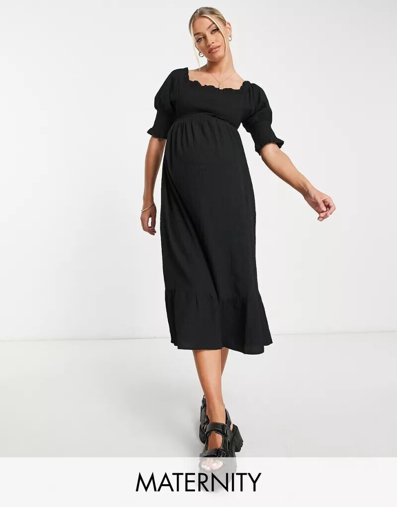 

Черное платье миди со сборками Violet Romance Maternity