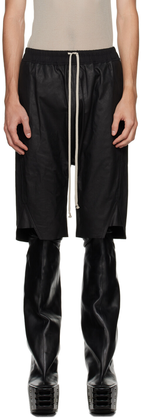 

Черные кожаные свингерские шорты Basket Rick Owens