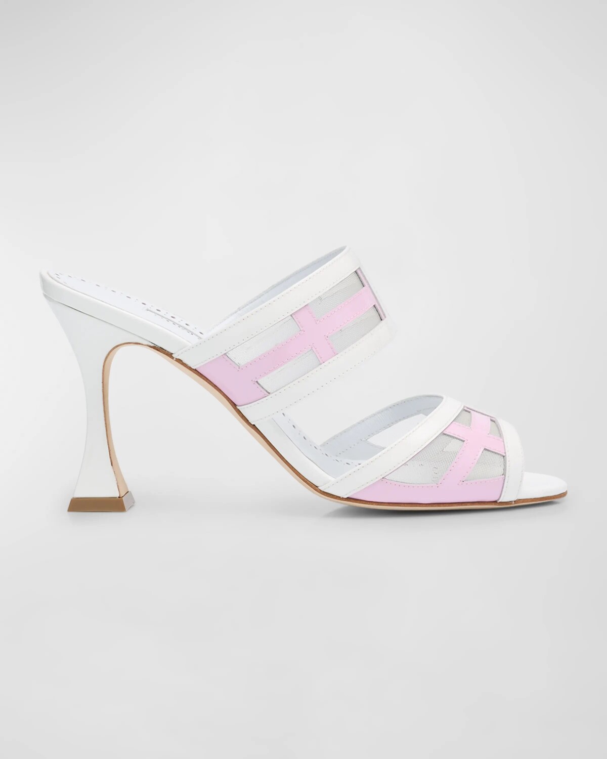 

Двухцветные кожаные шлепанцы с двумя ремешками Manolo Blahnik, цвет White/Pink