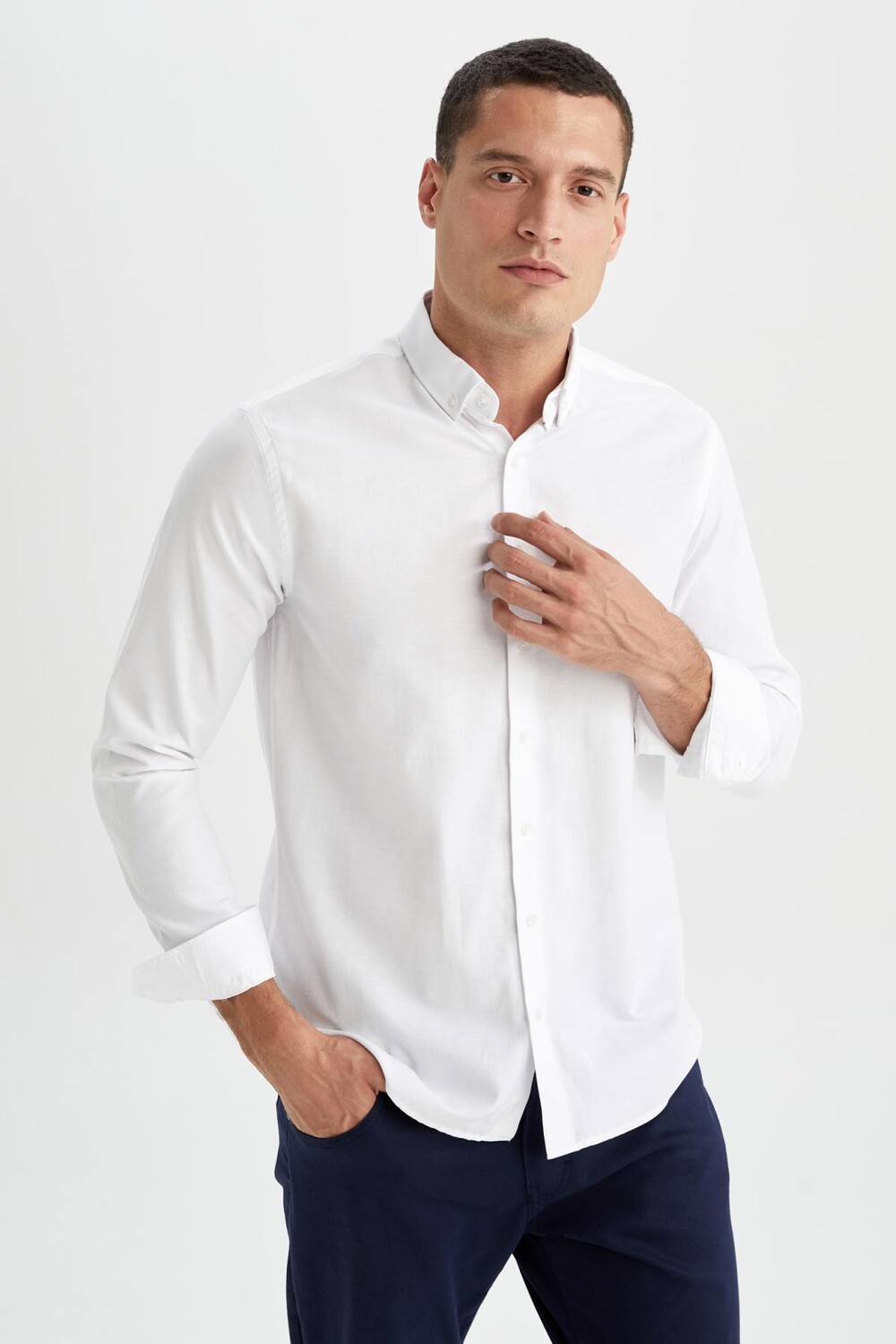 

Текстурированная рубашка с длинным рукавом Modern Fit DeFacto, белый