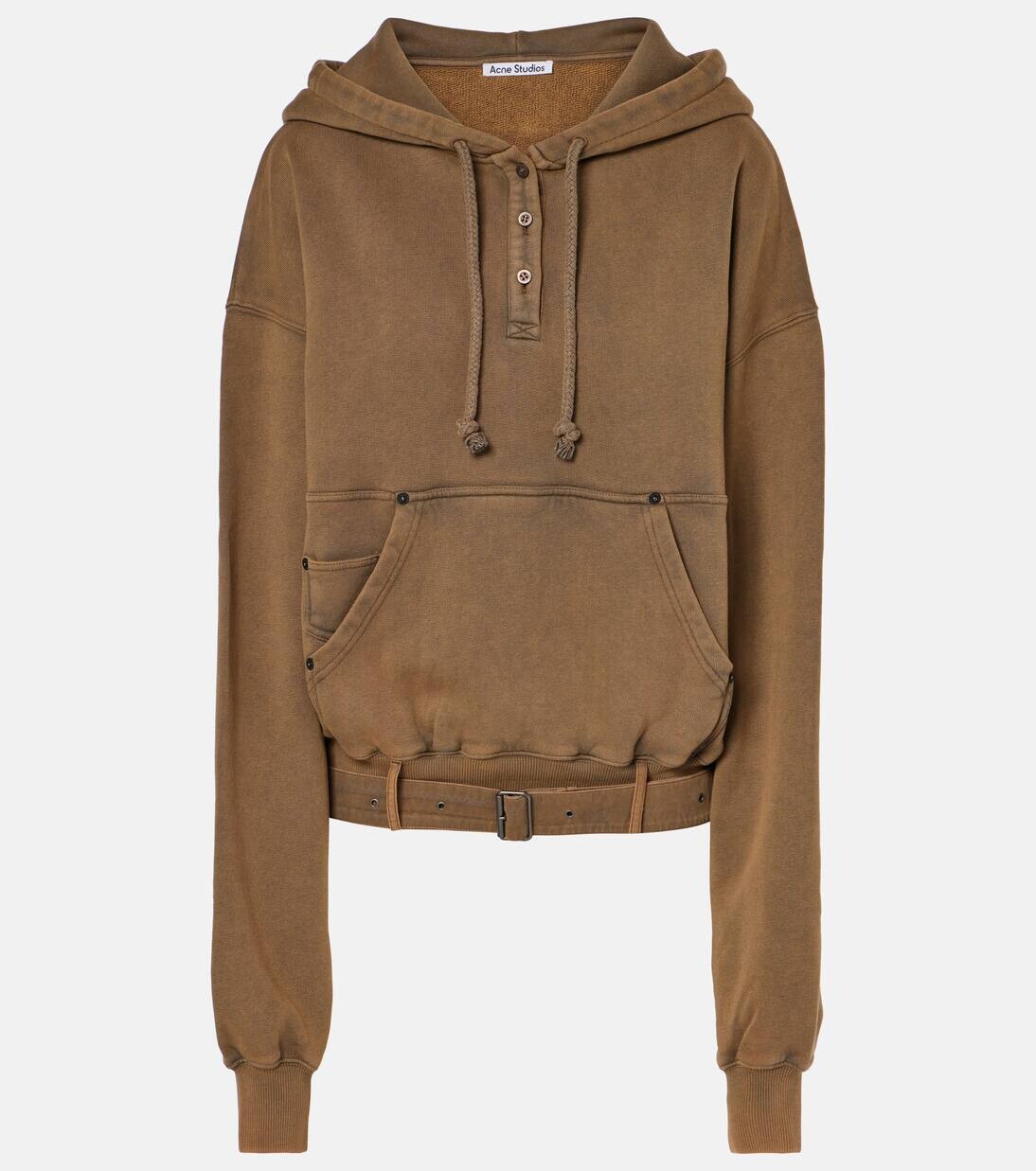

Толстовка с капюшоном из хлопкового джерси Acne Studios, цвет mud brown