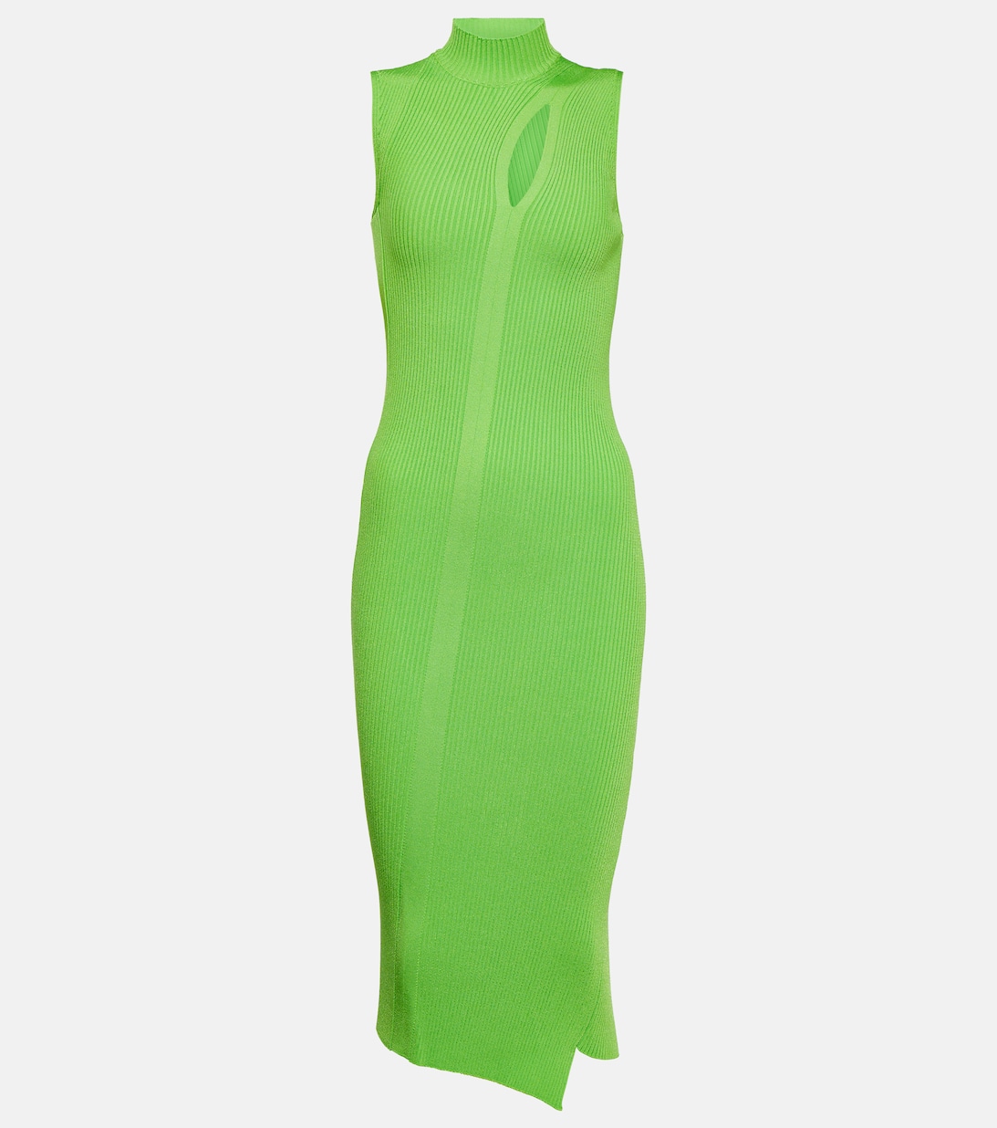 Трикотажное платье миди с высоким вырезом и вырезом VERSACE, зеленый