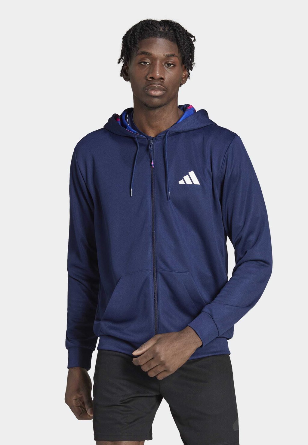 

Толстовка на молнии Adidas Train Essentials Seasonal Full Zip J, темно–синий белый, Синий