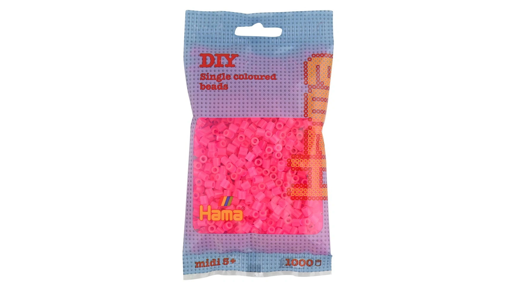 цена Бусины для глажки в мешочке, около 1000 штук, неоново-розовые Hama Perlen