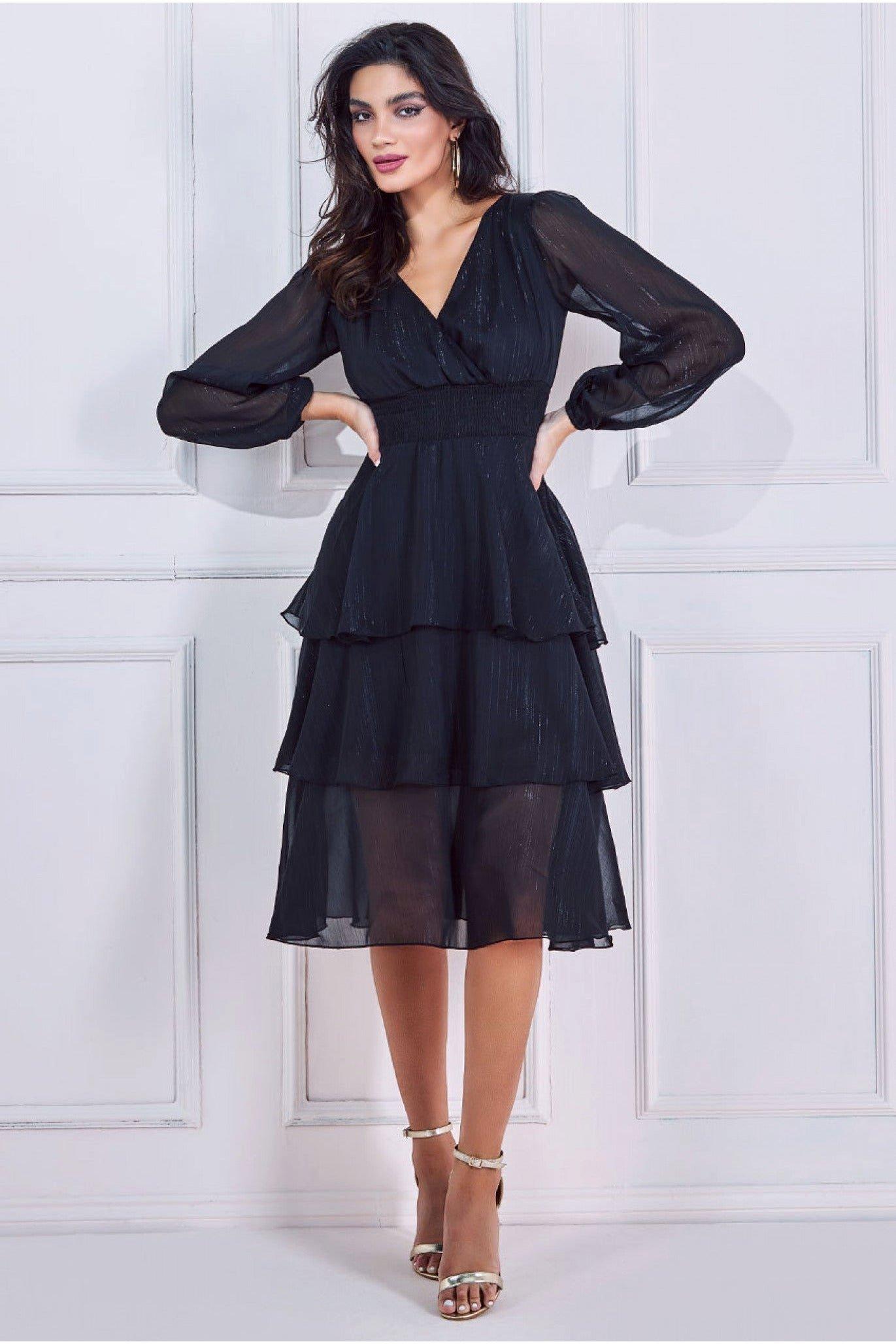 Многоярусное платье миди с длинными рукавами Goddiva, черный платье love republic с люрексом 40 размер
