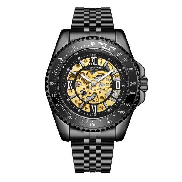 цена Спортивные автоматические часы с тахиметром ручной сборки Anthony James, ограниченная серия, черный