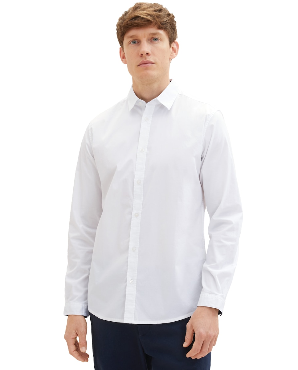 Однотонная классическая мужская рубашка белого цвета Tom Tailor, белый