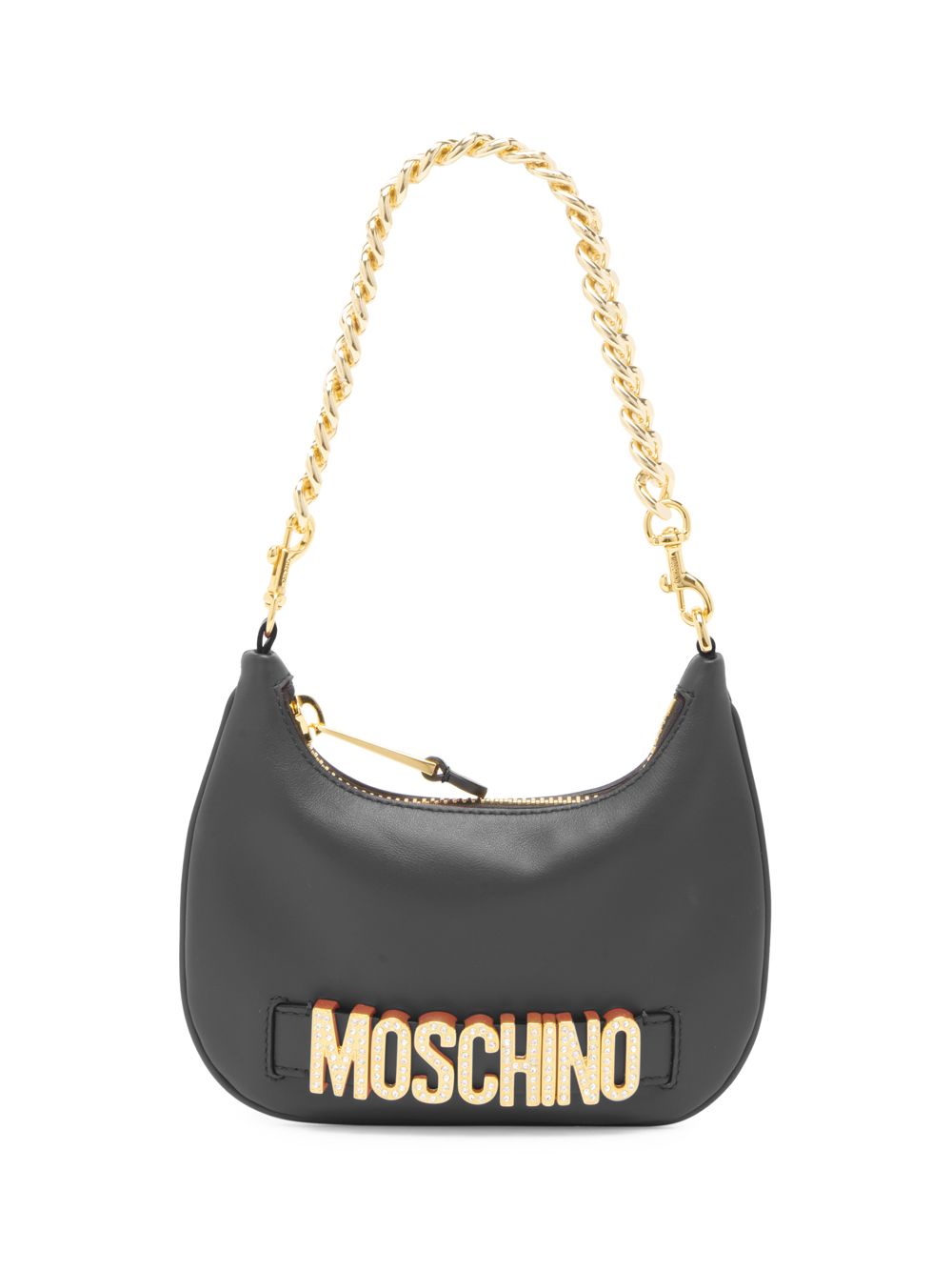 

Кожаная сумка через плечо с кристаллами и логотипом Crescent Moschino, черный