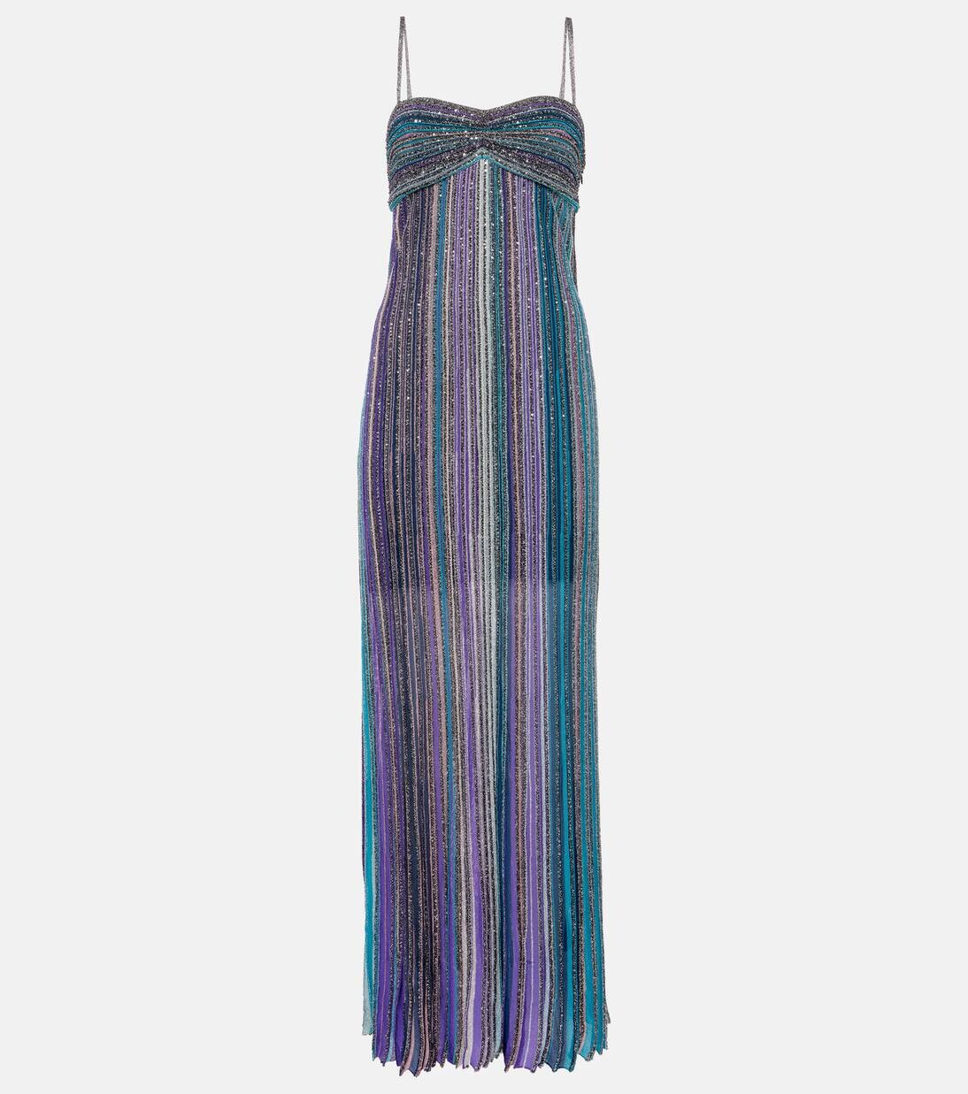 

Длинное платье из ламе в полоску с пайетками Missoni, цвет dark tones multicolor