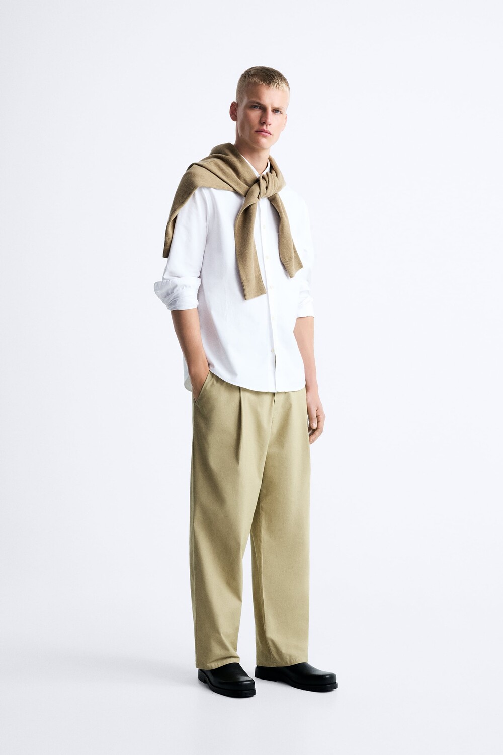 

Брюки из хлопкового поплина Zara, хаки