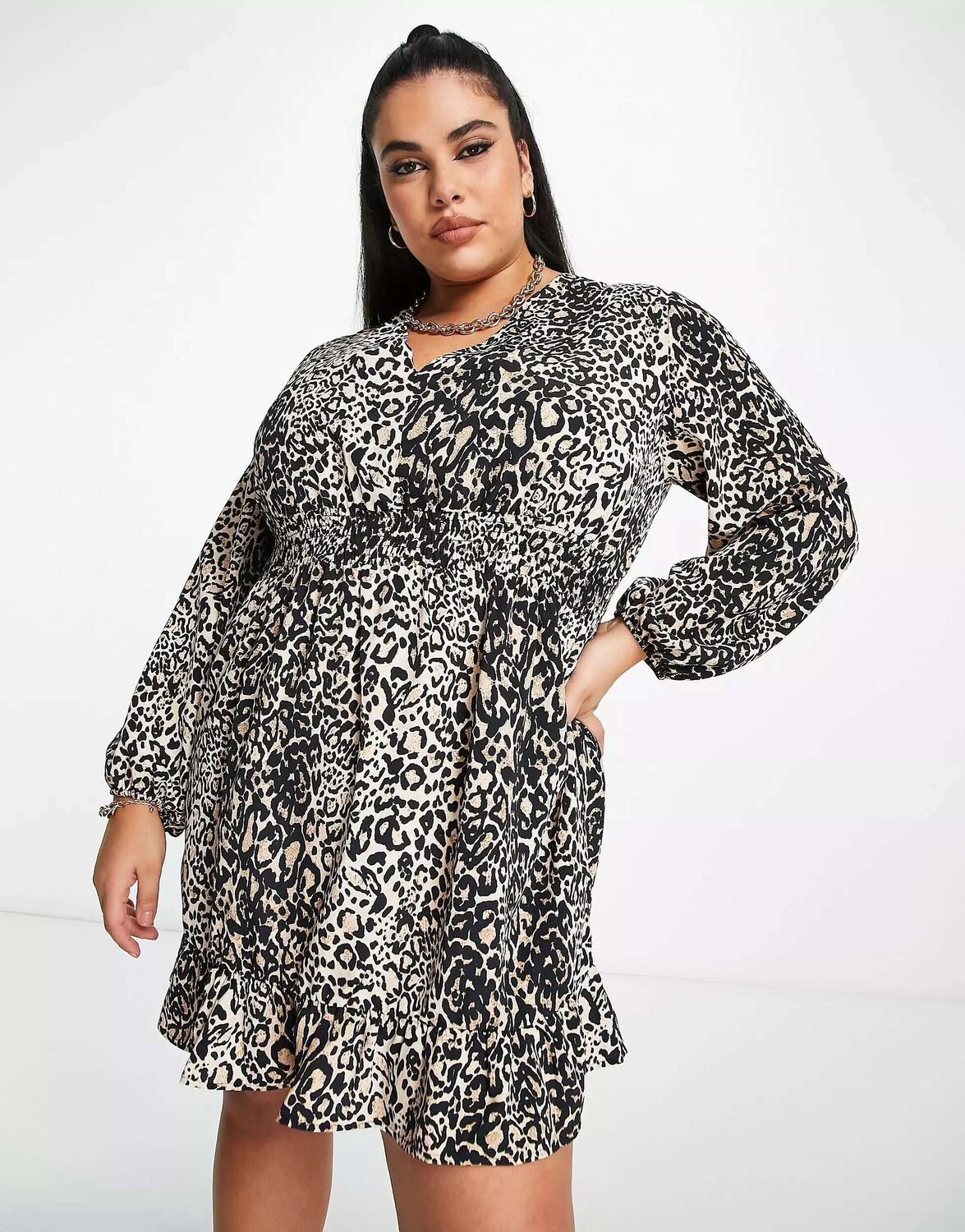 

Коричневое мини-платье с рюшами и резинкой на талии River Island, Коричневый