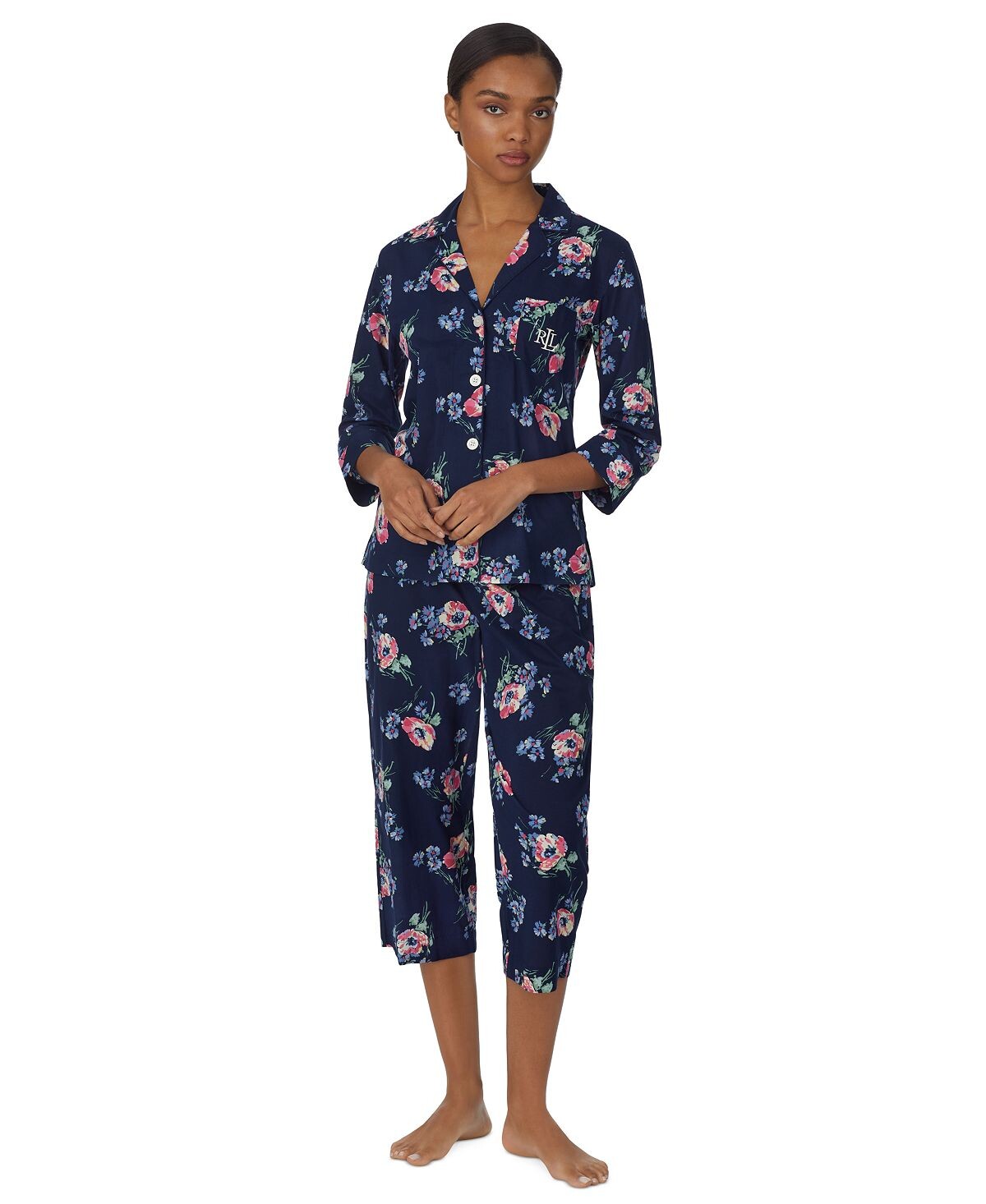 

Женский хлопковый пижамный комплект с воротником-капри и капри Lauren Ralph Lauren
