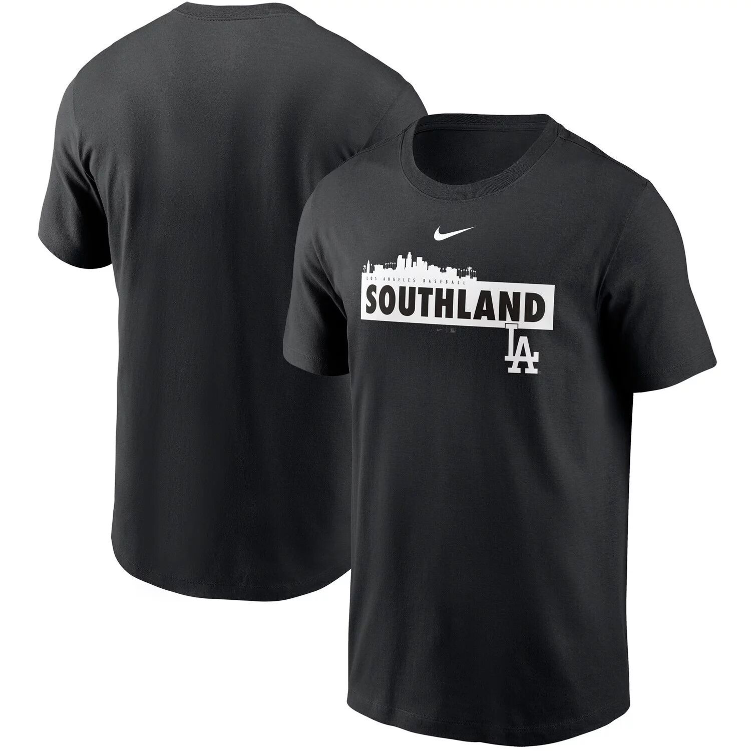 

Мужская черная футболка Nike Los Angeles Dodgers Local Nickname Skyline