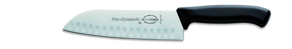 

Поварской нож F. DICK ProDynamic Сантоку (длина клинка 18 см, с рифленой заточкой, нож кухонный, лезвие сталь Х55ХромМо14, твердость 56°, нож) 85442182К F.Dick