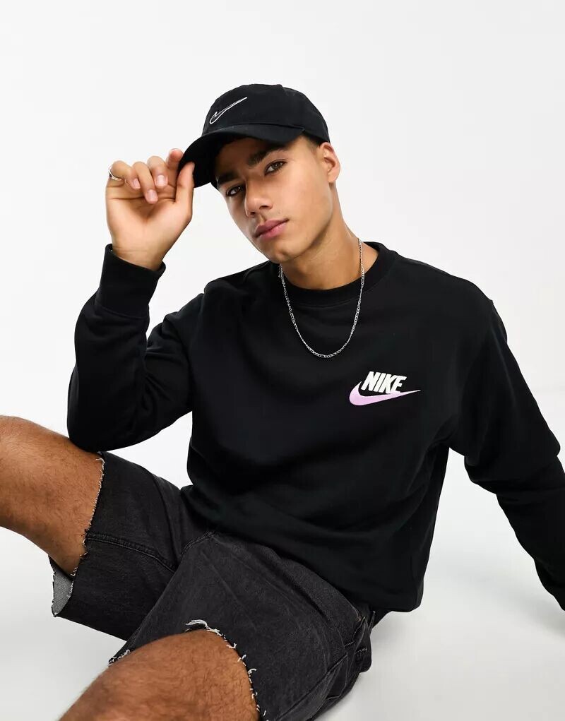 

Черная флисовая толстовка с круглым вырезом Nike Club