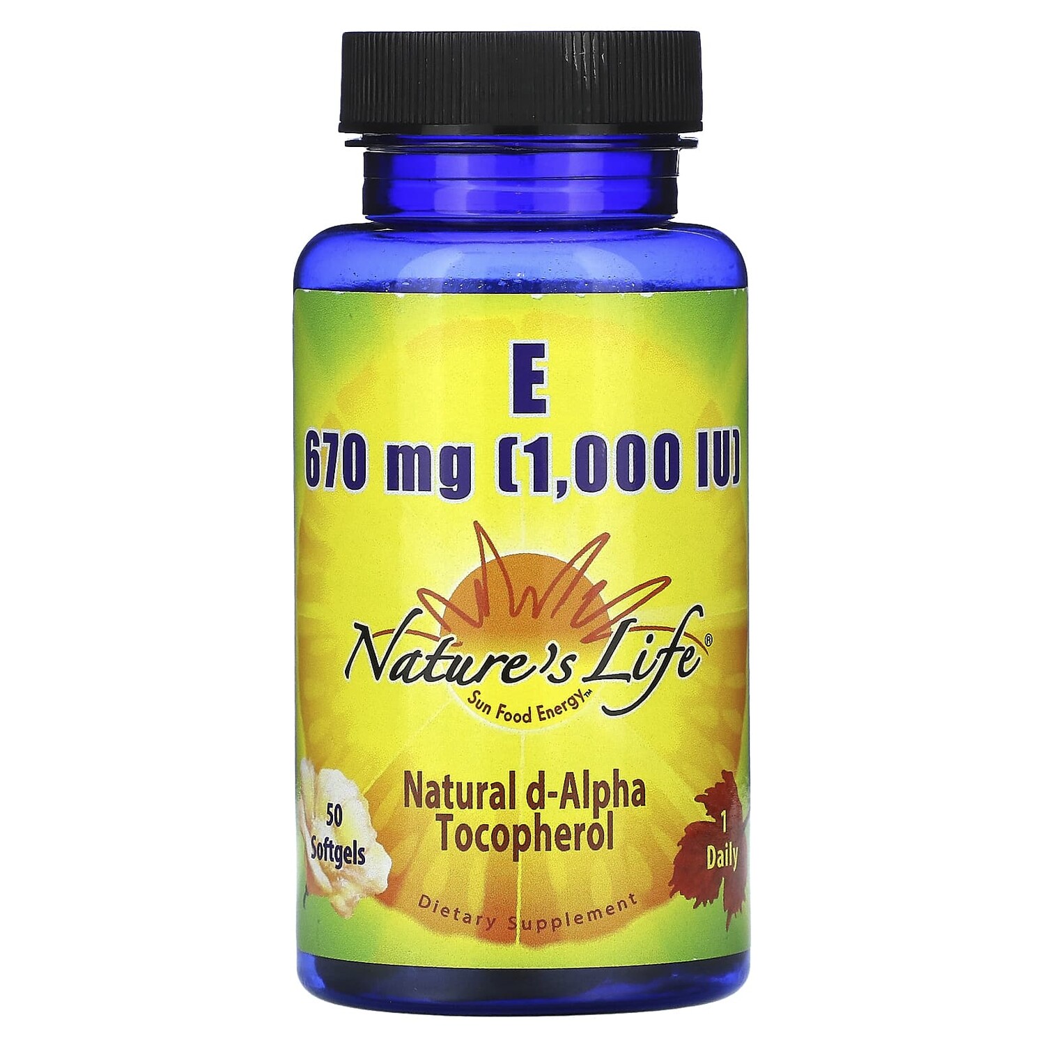 

Витамин E, 670 мг (1000 МЕ), 50 мягких таблеток, Nature's Life